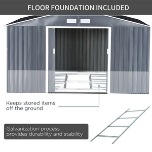 Garden shed with 4 ventilation slots and double sliding door, grey