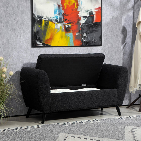 Upholstered storage bench with armrests, black