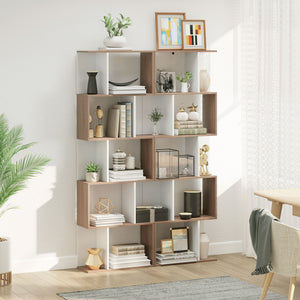 5-Tier Geometric Bookcase with Divider, White
