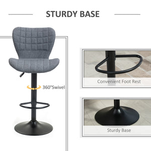 Set of 2 bar stools, adjustable height, swivel, gray