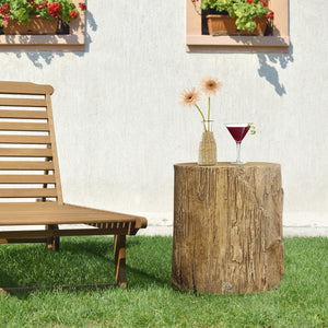 Side table with a concrete finish, tree stump style, natural brown