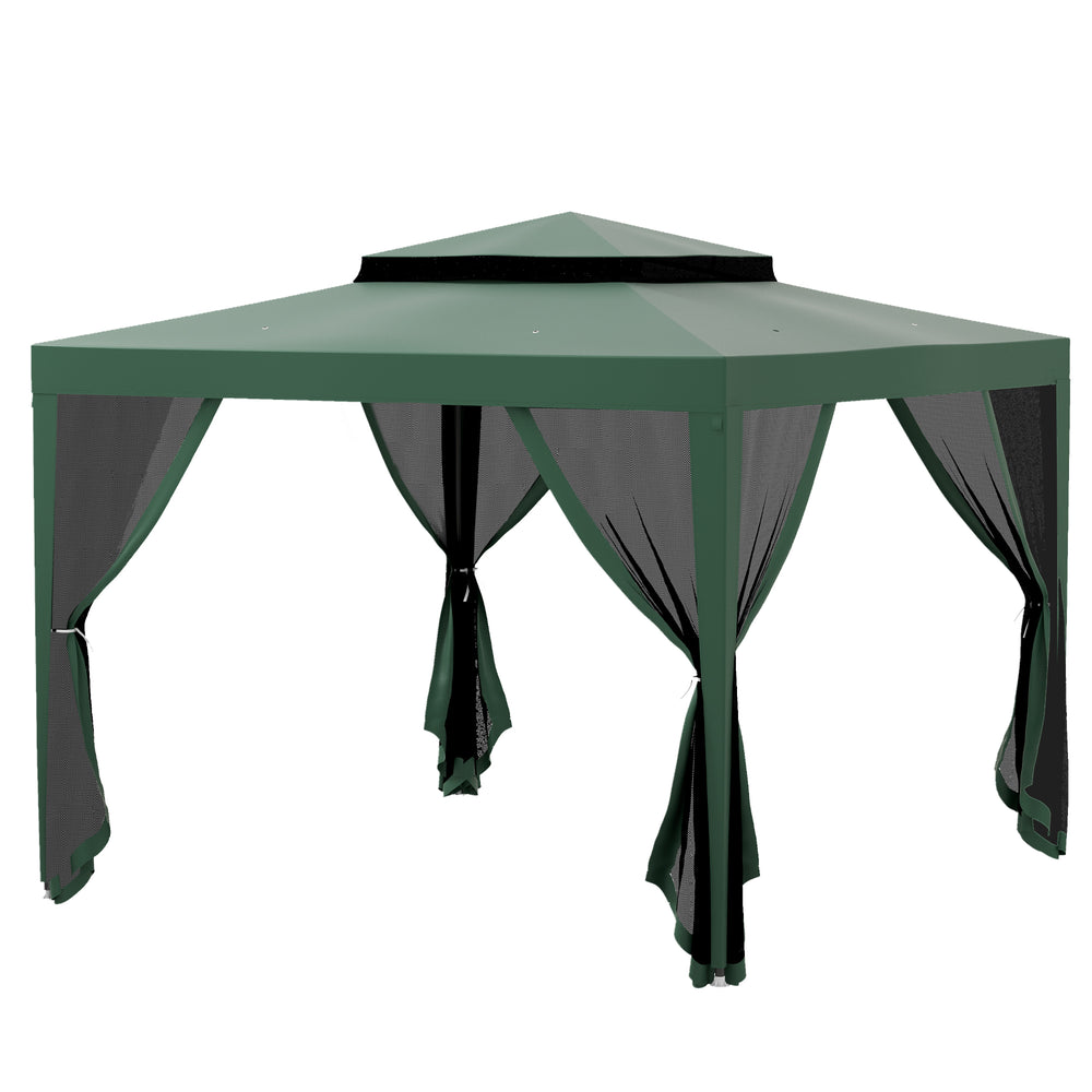 10' x 10' Outdoor Canopy Tent Party Tent with Mesh Netting and Double Tier Roof for Backyard, Garden, Patio, Green