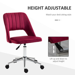 Red velvet mid-back office chair
