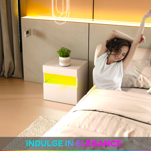 Bedside table with LED lighting, drawer and open shelf