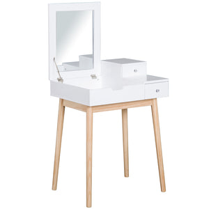 Dressing table with folding mirror and 2 drawers, white