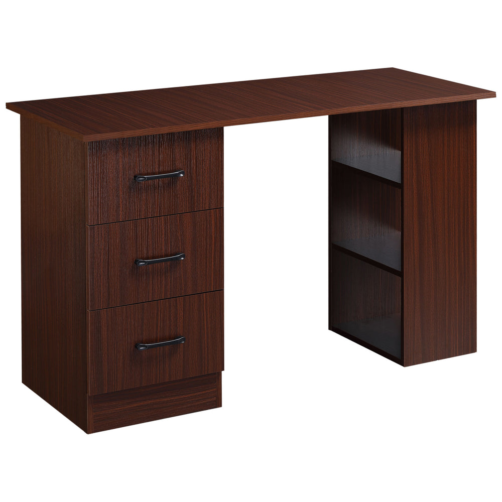 Computer Desk with 3-Tier Storage Shelves with Drawers, Walnut Color
