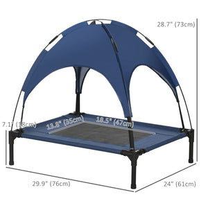 Cooling elevated dog bed with canopy, dark blue