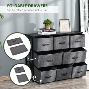 8-bin dresser storage tower with metal frame and fabric drawers
