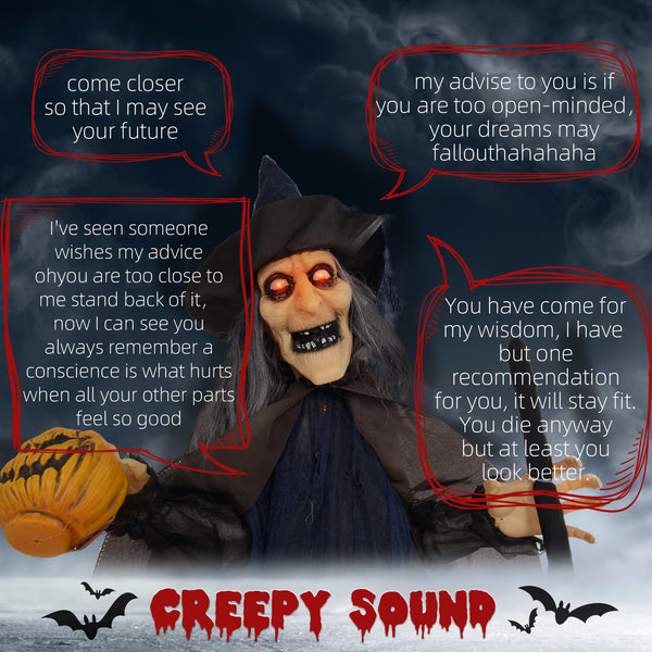 6.2ft Life-Size Halloween Outdoor Witch with Broomstick Decoration, Sound and Motion Activated with Light-Up Eyes