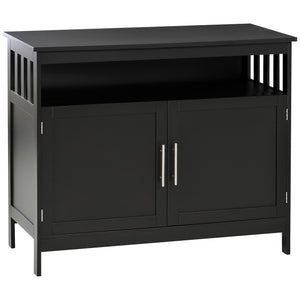 Wooden Storage Buffet with 2-Tier Cabinet and Open Shelf, Black