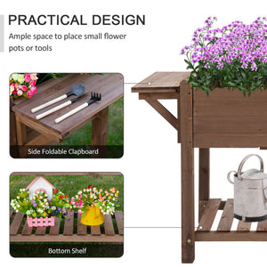 Raised garden bed with 8 compartments and storage shelf, brown
