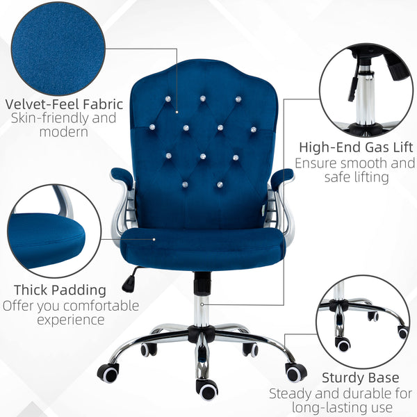 Velvet office chair with swivel casters, blue