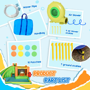 8-in-1 Inflatable Castle for Kids, Includes Slide, Trampoline, Pool, Water Gun, Target Ball, Boxing, Tunnel with Carry Bag, 750W Blower