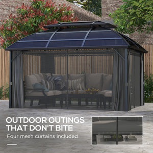 13' x 10' Gazebo, Double-Roof Outdoor Shelter with Curtains and Aluminum Frame, Black
