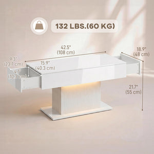 LED Coffee Table with Storage, High Gloss with 2 Drawers and Remote Control for Living Room, White