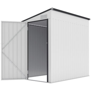 Lean-to metal garden shed with lockable door and ventilation, white