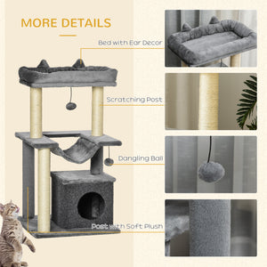 39.25" Multi-Level Cat Tree with Scratching Post, Hammock, Bed, Ball, Toy - Grey