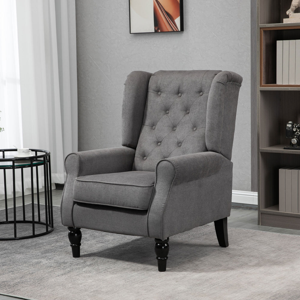 Upholstered fabric accent chair with wooden legs, anthracite grey