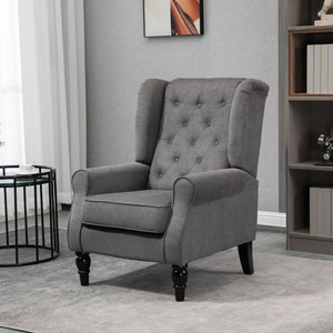 Upholstered fabric accent chair with wooden legs, anthracite grey