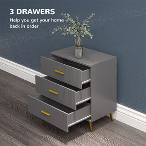 3-drawer chest with aluminium legs and gold handles, dark grey.