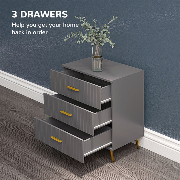 3-drawer chest with aluminium legs and gold handles, dark grey.