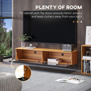 Floating TV Stand for TVs up to 70 inches with Storage, Brown and Black