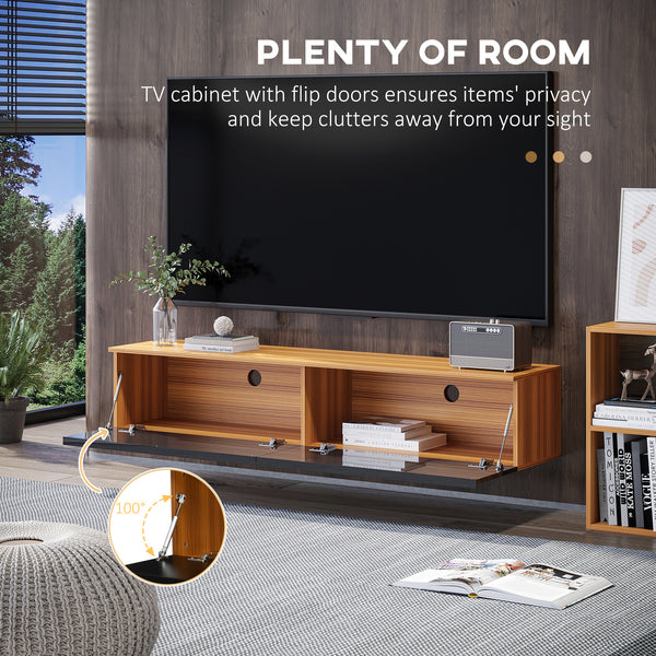 Floating TV Stand for TVs up to 70 inches with Storage, Brown and Black