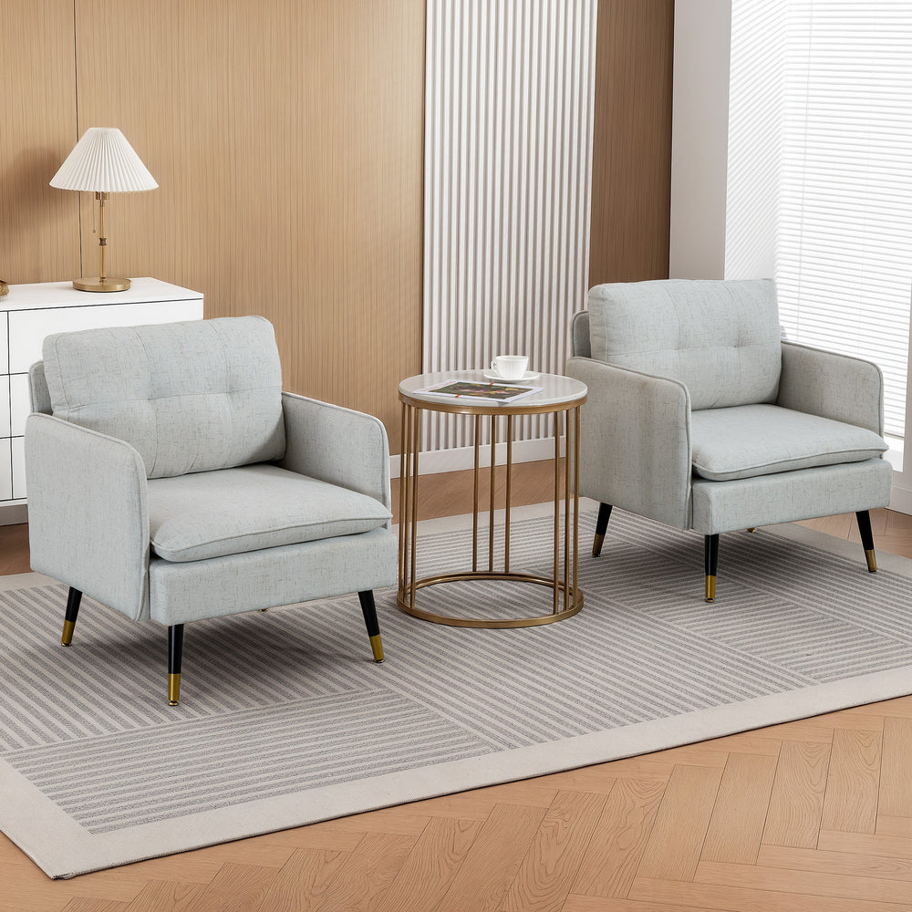 Set of 2 upholstered accent chairs with tufted back and steel legs, grey