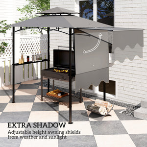 Two-tier barbecue shelter with side awning, light grey 