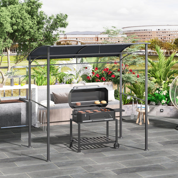 7' x 5' BBQ Grill Gazebo Tent, Garden Grill Canopy with Steel Frame and Hooks, Outdoor Sun Shade, Grey