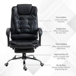 Ergonomic office chair with lumbar support and retractable footrest, black