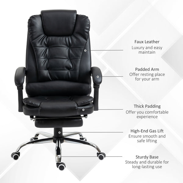 Ergonomic office chair with lumbar support and retractable footrest, black