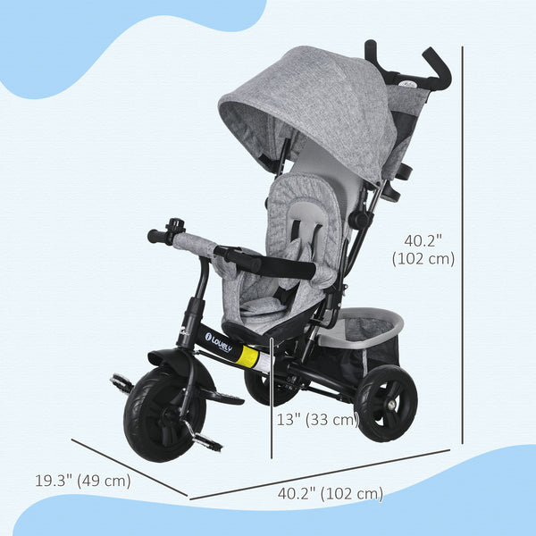 6 in 1 tricycle with parent handle, gray