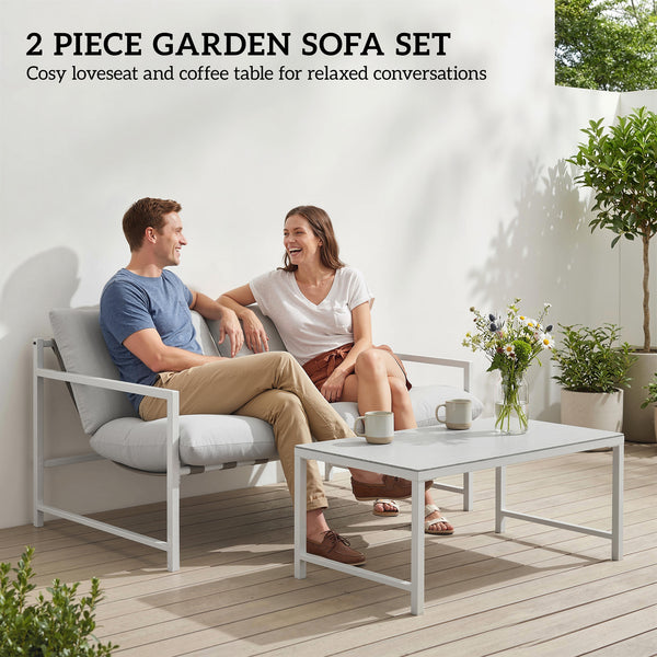 2-Piece Patio Furniture Set with Thick Cushions and Coffee Table, Light Gray