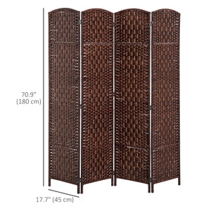 4-Panel Folding Room Divider with Wooden Frame, Brown