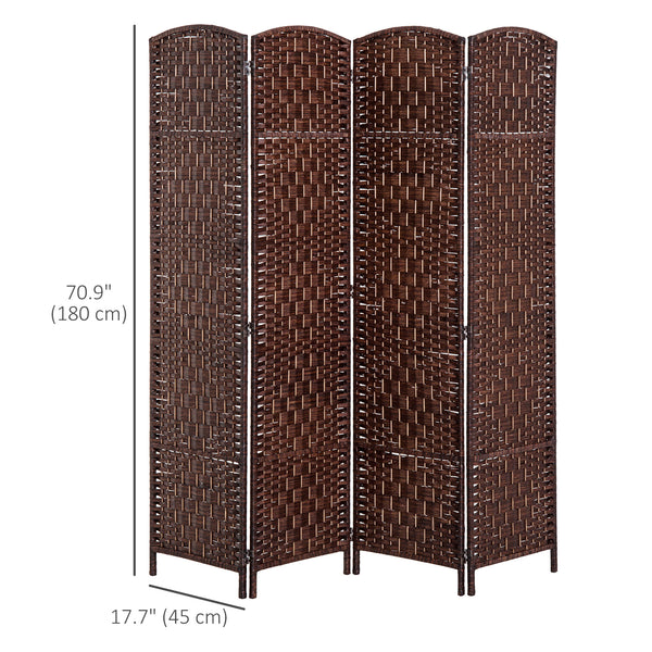4-Panel Folding Room Divider with Wooden Frame, Brown