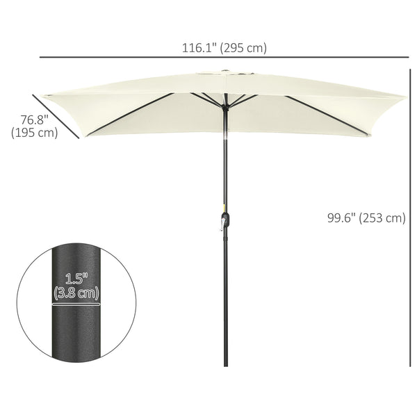 Rectangular tilting aluminium garden parasol 2 x 3 m, garden parasol, outdoor parasol with crank, cream white