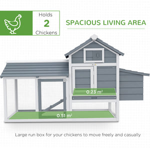 60" Wooden Chicken Coop with 2 Doors, Nest Box, and Removable Tray