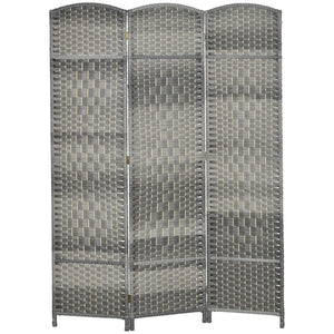 3-Panel Folding Room Divider Screen in Pine Wood and Polypropylene – Grey