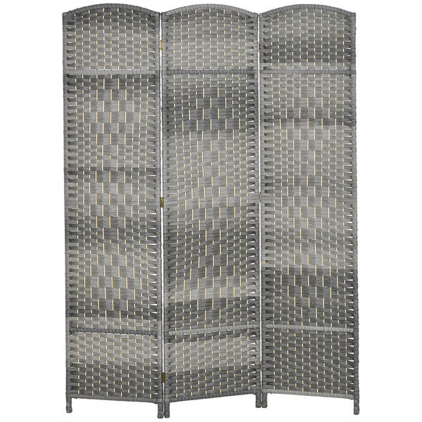 3-Panel Folding Room Divider Screen in Pine Wood and Polypropylene – Grey