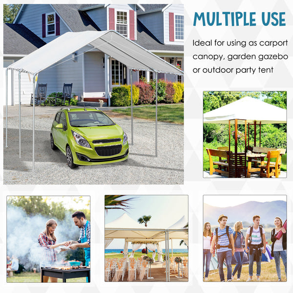 Heavy-duty 10 x 20 carport with included anchoring kit and 3 reinforced steel cables, white