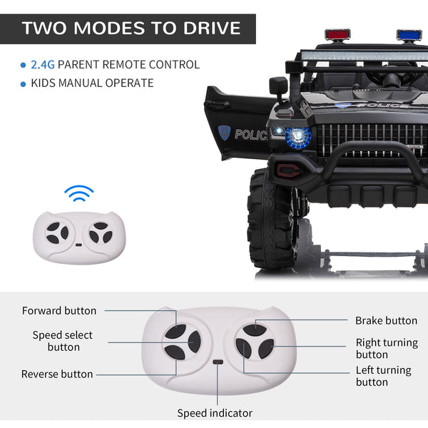 12V 2-seater police truck with parental remote control, black