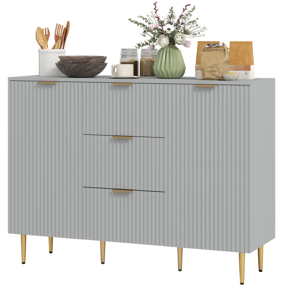 Modern kitchen storage cabinet with 3 drawers and adjustable shelves, grey