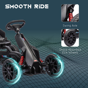 Pedal go-kart with adjustable seat, handbrake, shock absorber, black