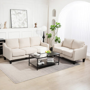 3-seater pocket sprung sofa, linen upholstery, thick padding, beige