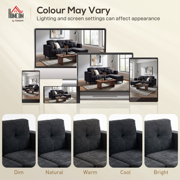 L-shaped sofa with adjustable chaise longue, wooden legs, black