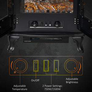 Electric Fireplace with LED Flame Effect Double Door 750W/1500W, Black