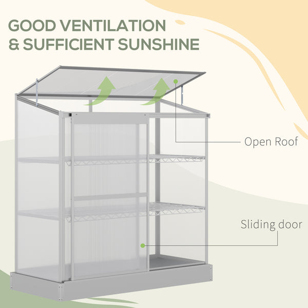 Aluminium cold frame greenhouse, raised protection for planters with a retractable roof