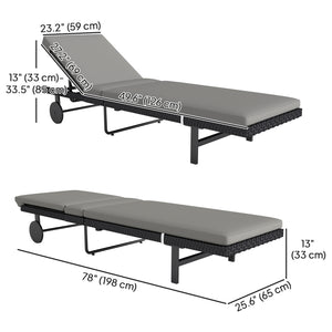 Synthetic rattan garden lounge chair with 5-way adjustable backrest, wheels and cushion, grey