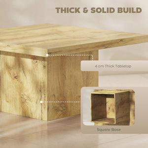 Square coffee table with 4 cm thick top, natural wood